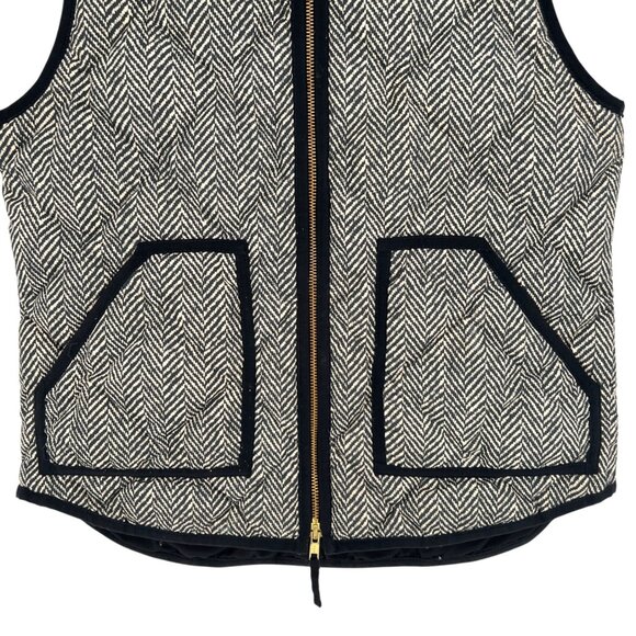 J. Crew Herringbone Quilted Vest Black Ivory Size Small - Picture 3 of 10